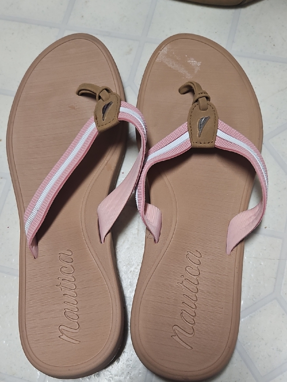 Nautica Pink and Tan Women's Thong Sandals Nwt